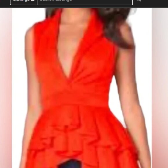 Venus Bright Orange Peplum Sexy Top W/ Ruffles Size Large  Hal1 - Picture 1 of 4